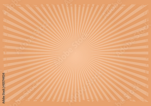 Retro beige background. Grunge style. Sepia, reddish-brown color. Vintage background of diverging rays