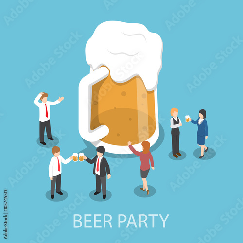 Isometric business people drinking beer and talking together in
