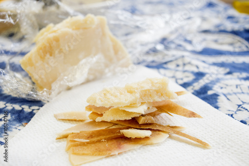 chunks and rind of parmigiano cheese
