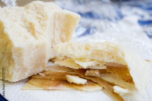 chunks and rind of parmigiano cheese