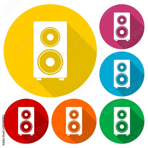 Speaker Icons set with long shadow