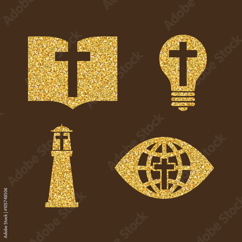 Christian logos, symbols. Brilliant color of gold.