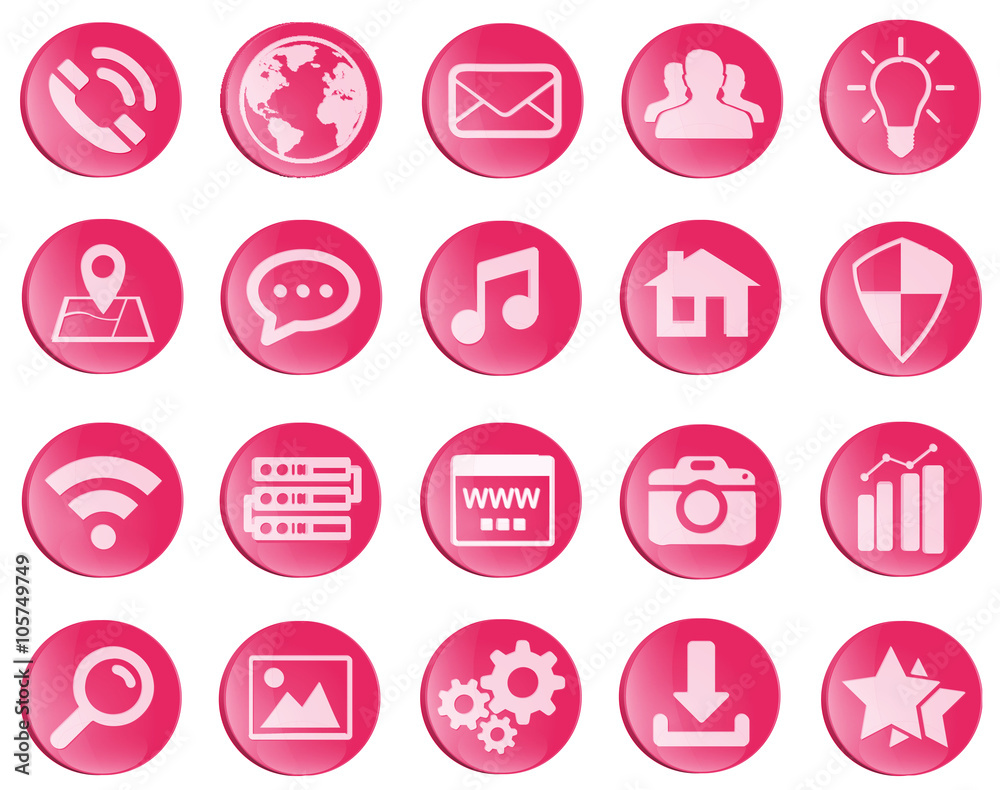Red web icons set