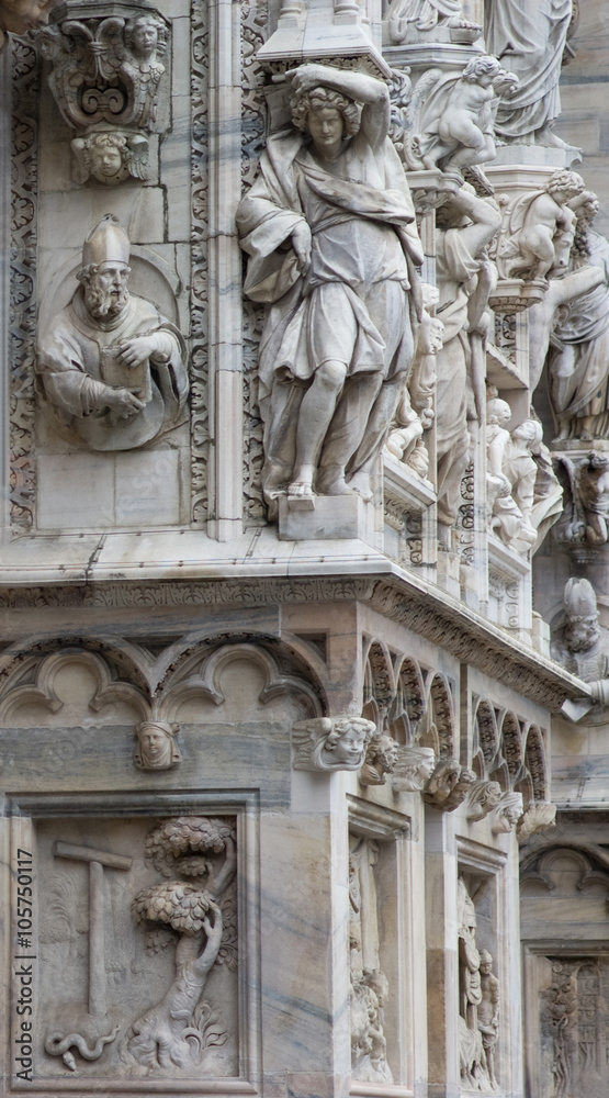 Details of the ornate marble façade at Milan Cathedral Details of the ornate marble façade at Milan Cathedral