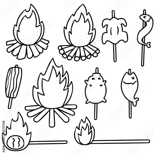 vector set of bonfire and grilled food