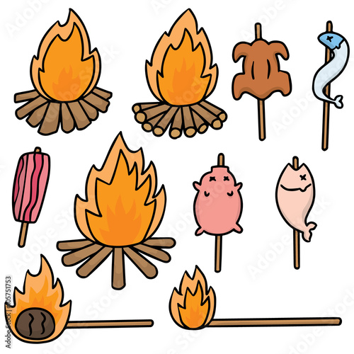 vector set of bonfire and grilled food
