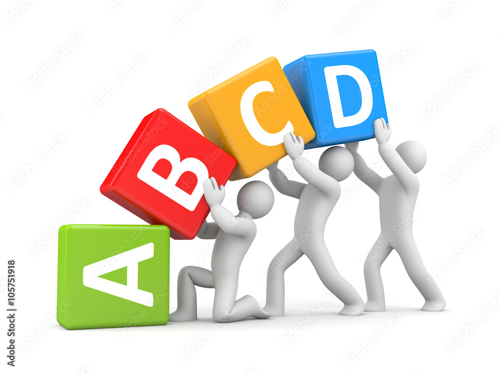 Group of people holding toy blocks with alphabet Group of people holding toy blocks with alphabet