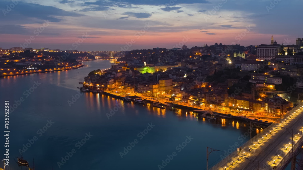 Panning left timelapse of Porto at sunset time