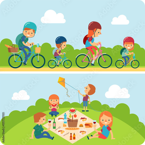 picnic family flat illustration