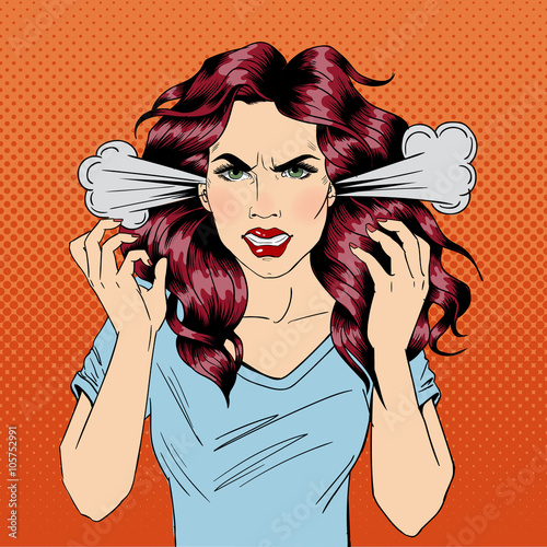 Angry Woman. Furious Girl. Negative Emotions. Bad Days. Bad Mood. Pop Art Banner