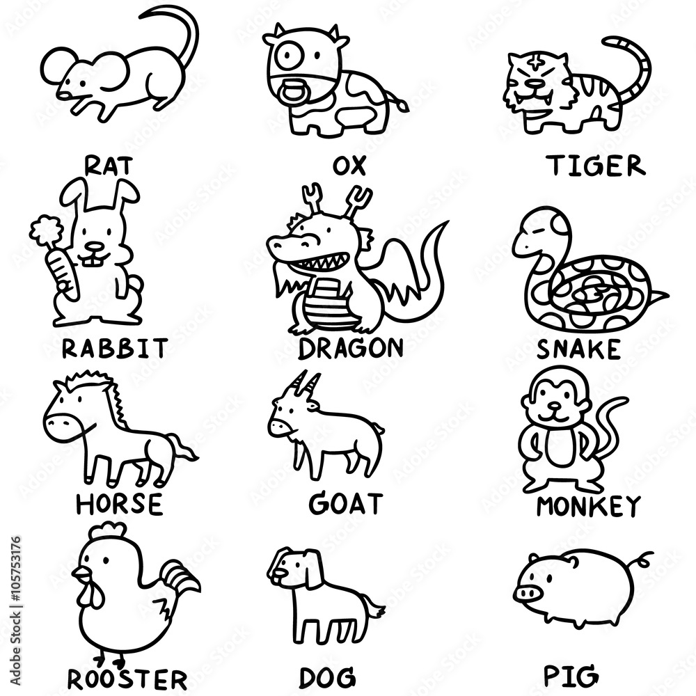 Naklejka premium vector set of chinese zodiac