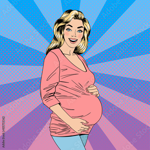 Pregnant Woman. Happy Woman. Joy of Motherhood. Waiting for Baby. Pop Art Banner