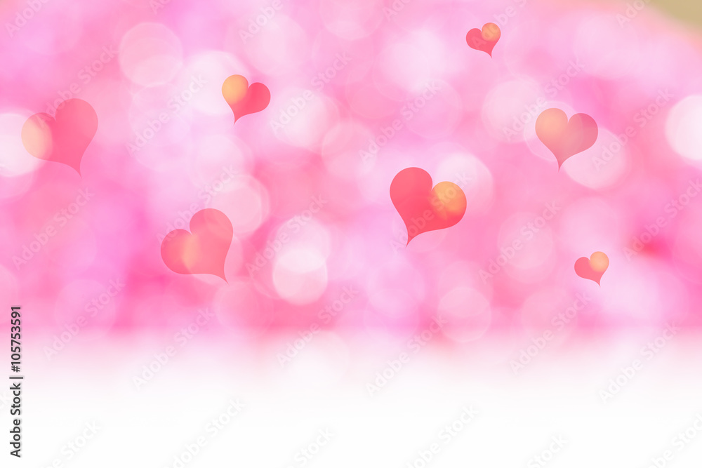 White floor with pink heart and blur bokeh  light background,Moc