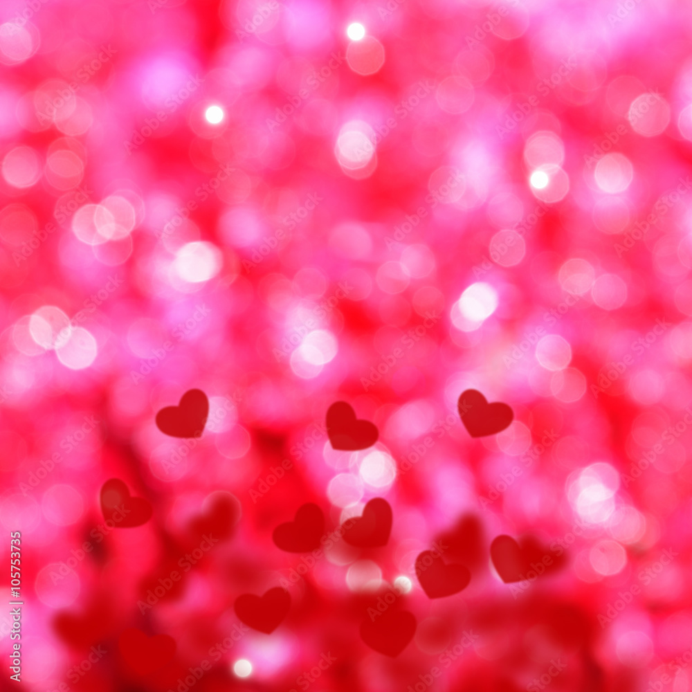 Abstract Valentine's day background with red hearts. Glow Colorf
