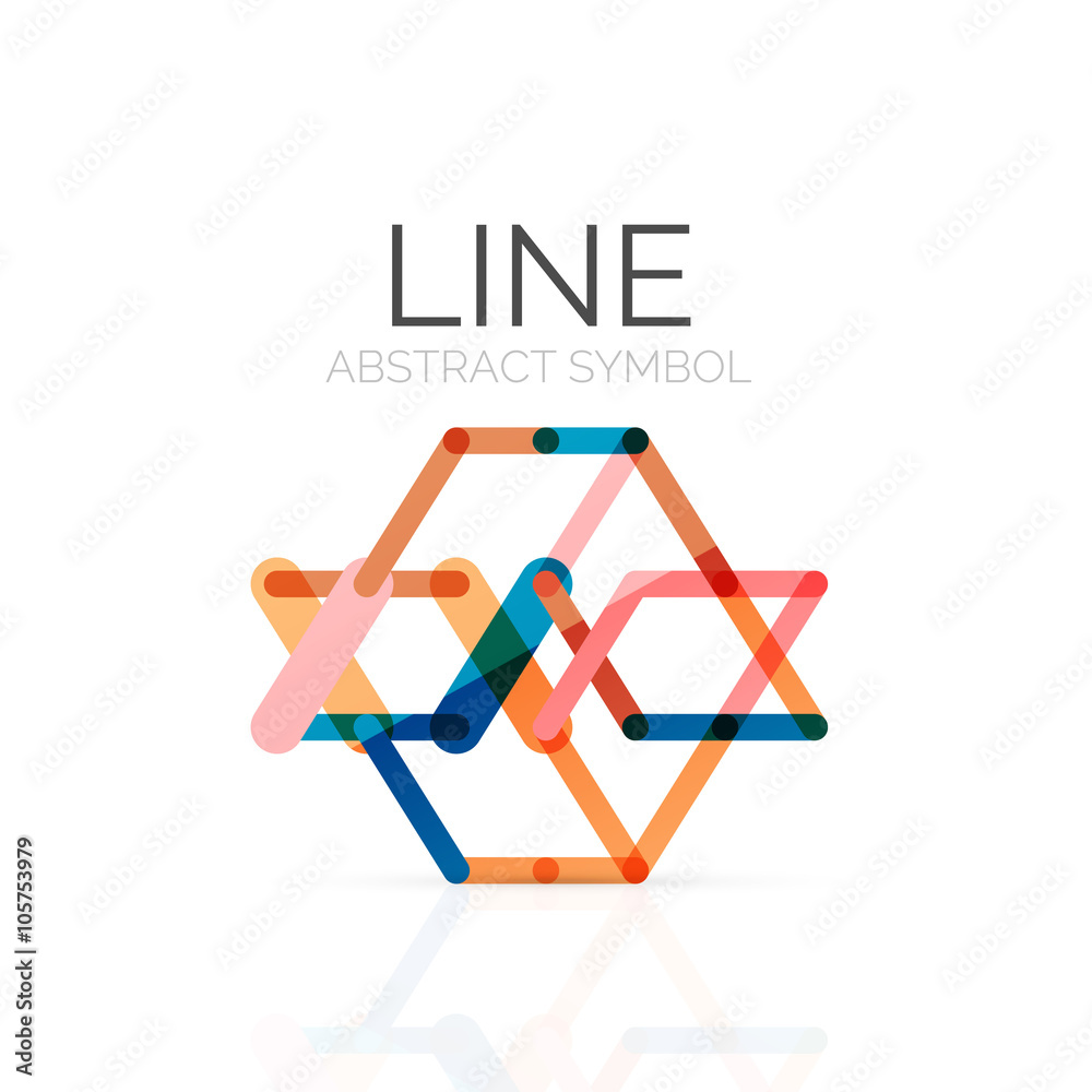 Linear abstract logo, connected multicolored segments of lines geometrical figure