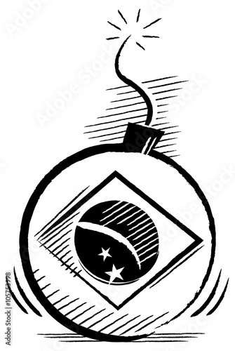 Icon cartoon of Brazil with a bomb in flag design