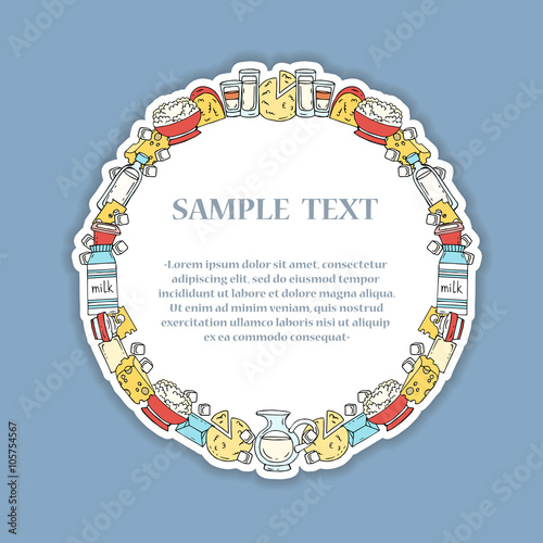 Cute illustration of decorative frame with hand drawn dairy products