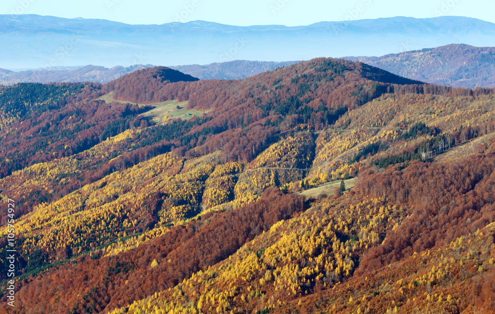 Naklejka premium Autumn colored mountain slopes.