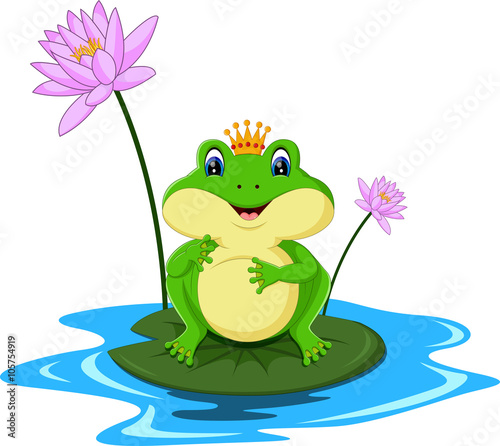 funny Green frog cartoon sitting on a leaf 