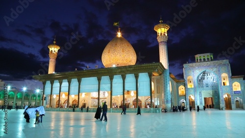 Shah Cheragh mosque after sunset. Shiraz, Iran photo