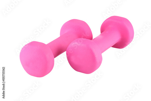 Two pink dumbbell