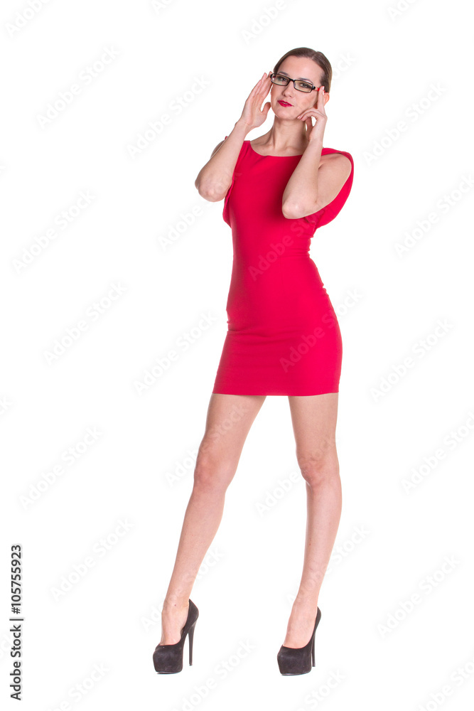 Fototapeta premium Lady in red with glasses