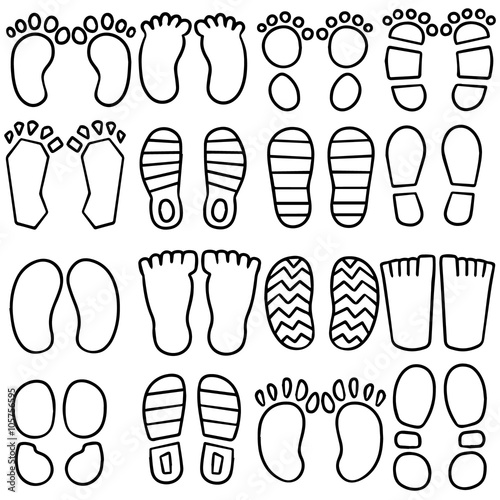 vector set of footprints and shoeprints
