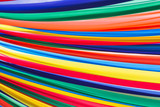 Strips of different colored fabric ribbons