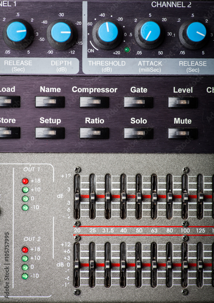 Buttons in sound studio Buttons in sound studio