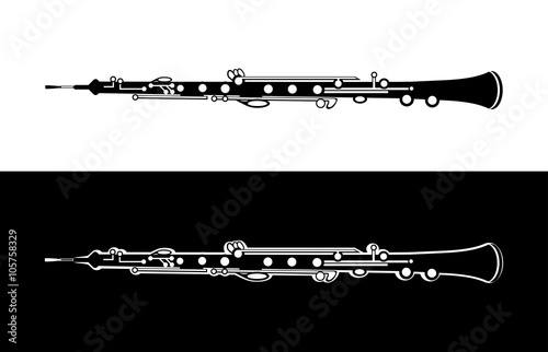 Oboe - Vector Orchestra Music Instrument illustration on white and black Background.