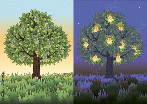 Fruit tree with light bulbs