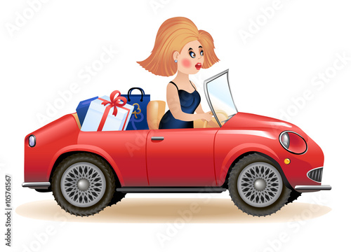 Fotografie Surprised woman driving car