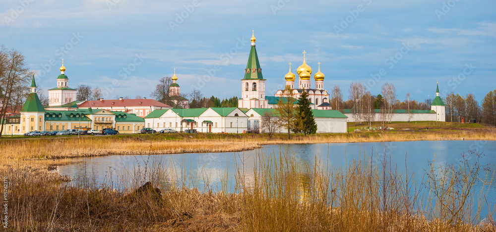 Spring landscape with Iver Monastery and Lake Valdai