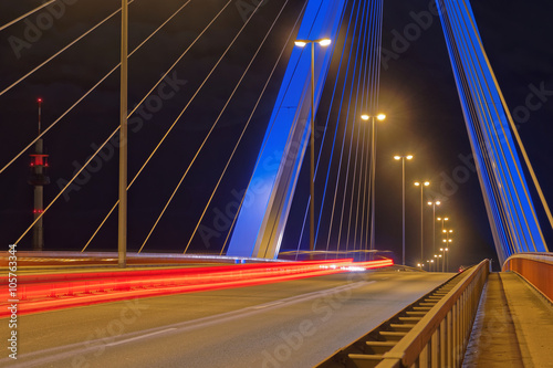 Single-Shot HDR of light trails of cars on a bridge at Ludwigshafen in Germany.