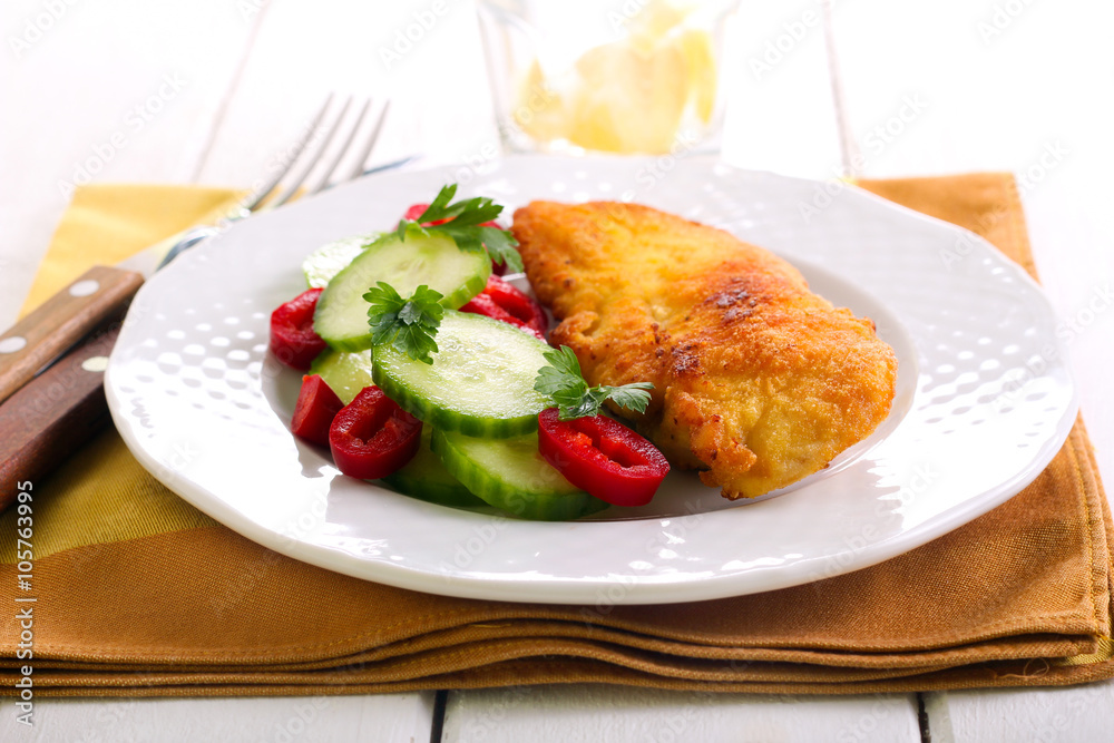 Fried chicken breast and salad Fried chicken breast and salad