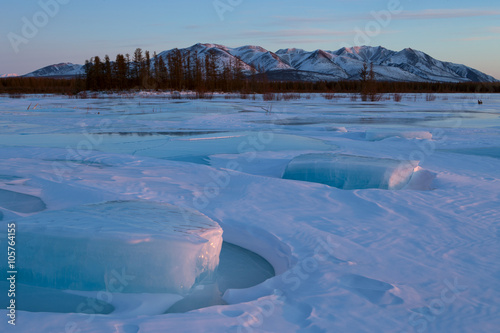 Ice hummocks on the river. Yakutia. Russia.