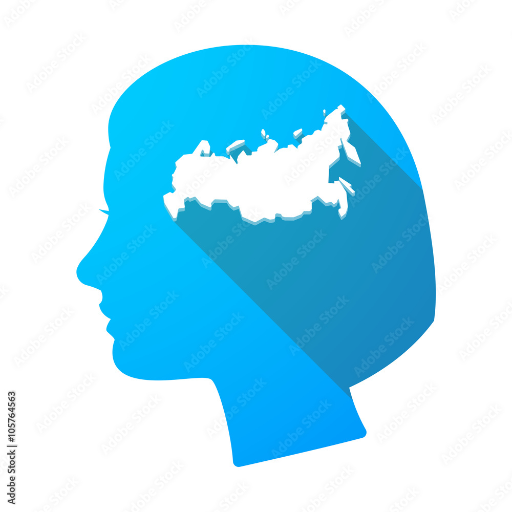 Long shadow female head with  a map of Russia