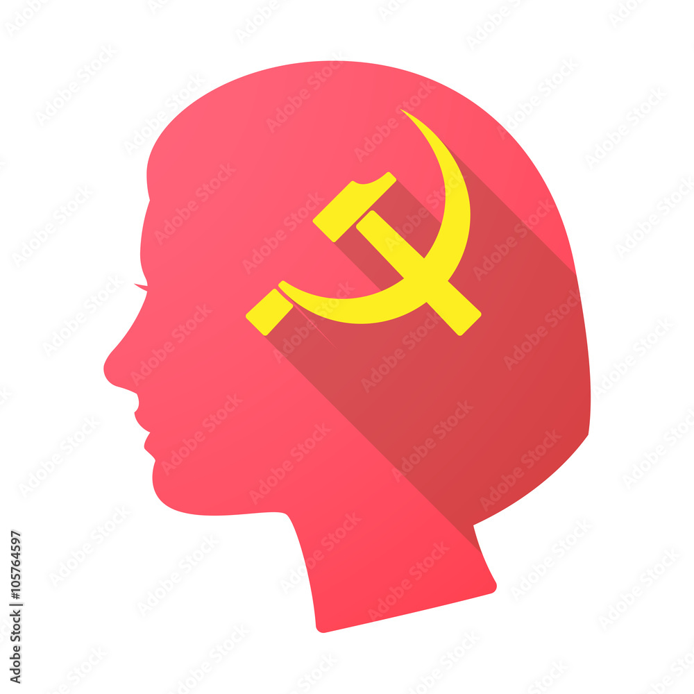 Long shadow female head with the communist symbol Long shadow female head with the communist symbol