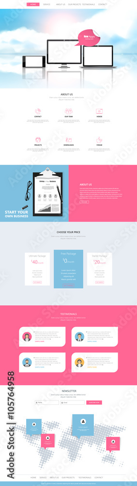 One page website design template. Vector 