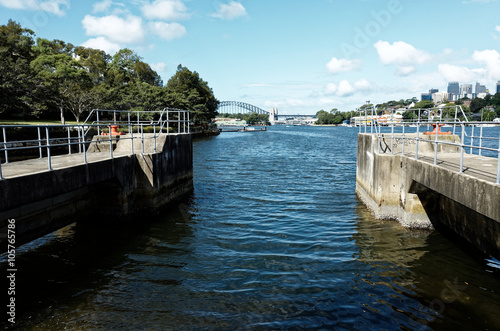 Ballast Point Park with Harbour Bridge on Mort Bay Sydney photo