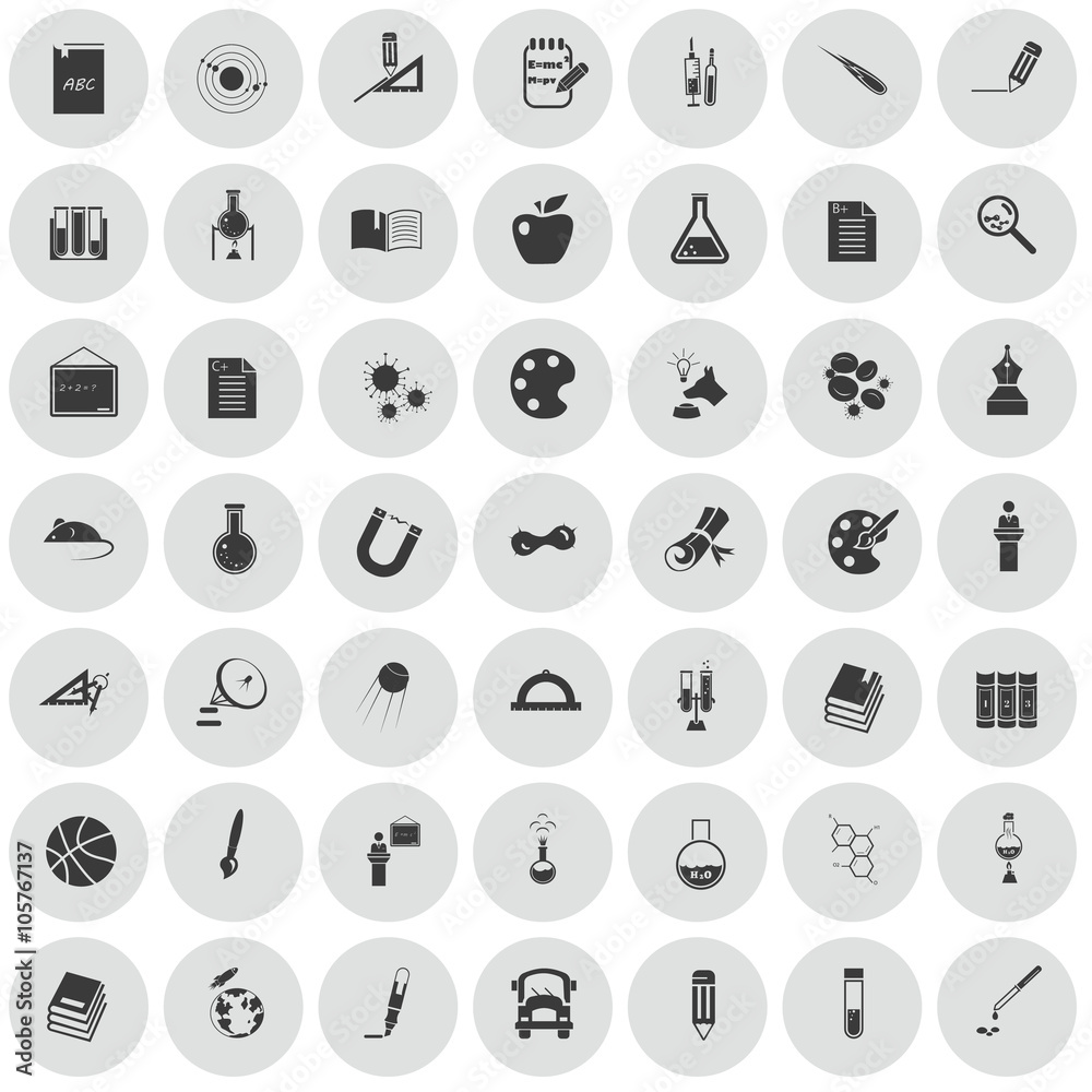 Set of forty nine science and education icons Set of forty nine science and education icons