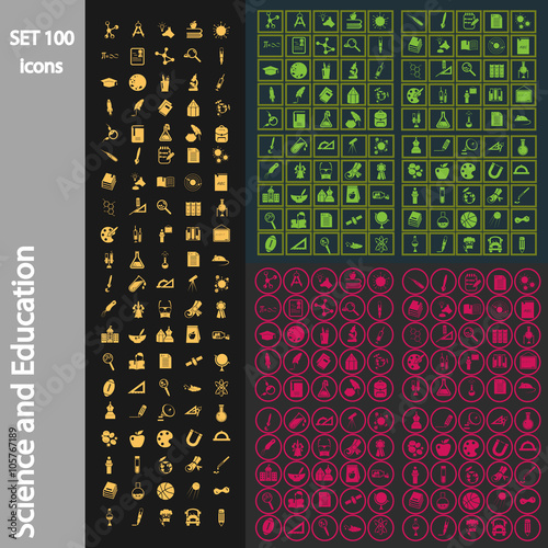 Set of one hundred science and education icons photo