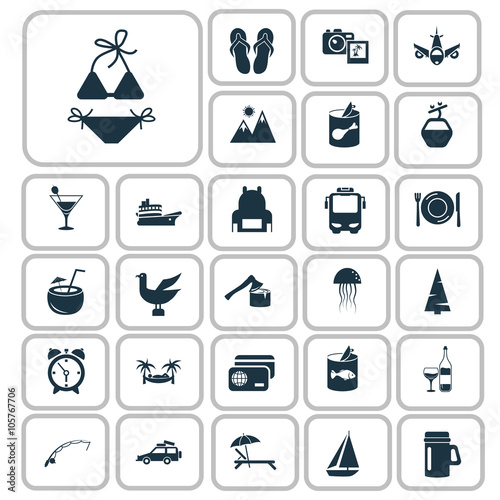 Set of twenty seven travel and camping icons