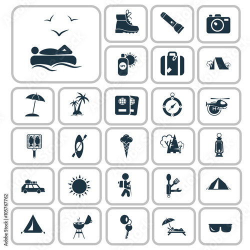 Set of twenty seven travel and camping icons