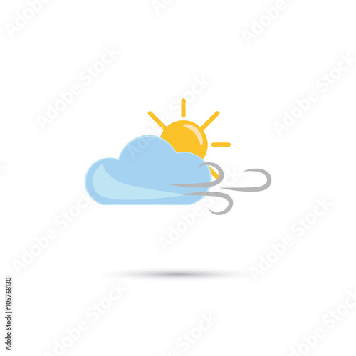 Illustration of cloudy weather with wind and sun icon