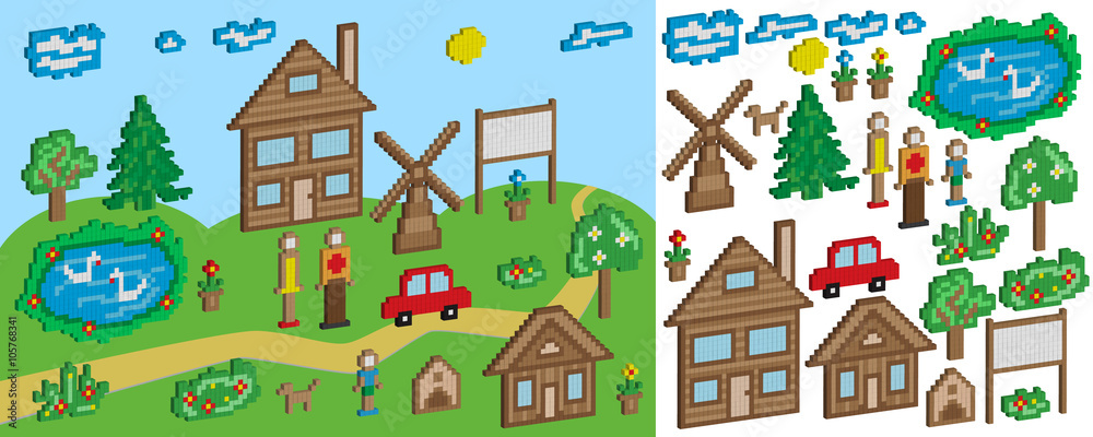 The pixel objects and figures for education and children's games The pixel objects and figures for education and children's games