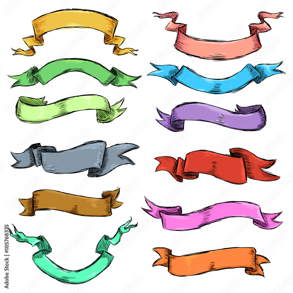 Vector Set of Different Color Sketch Ribbons