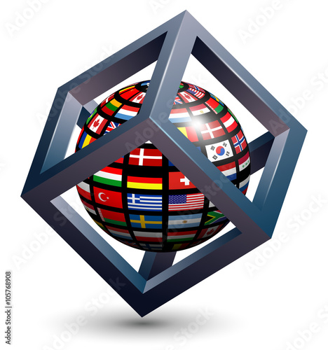 Logo, 3d cube with flag of ...