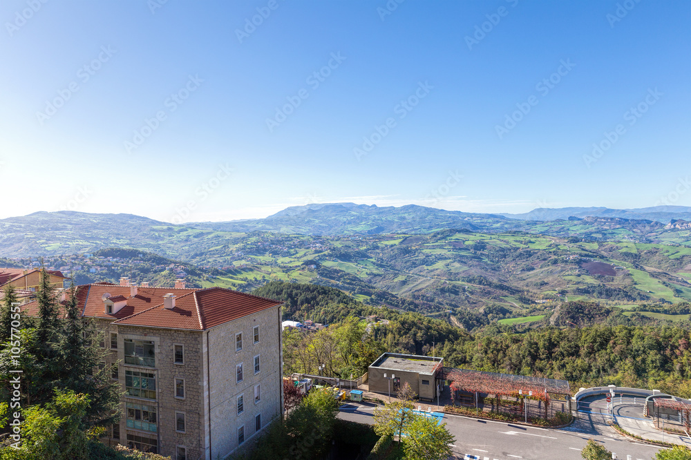 San Marino and the Apennine Mountains. Monte Titano is the highest peak