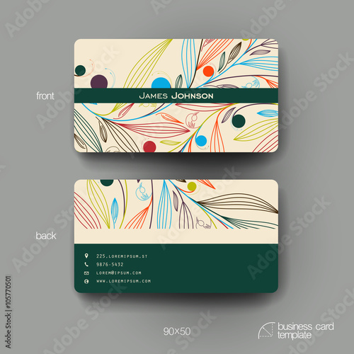 Business card vector template with floral ornament background